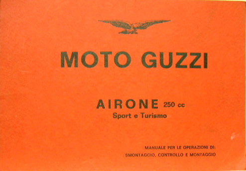 Couverture de GUZZI AIRONE 250 CC SPORT ET TOURISME LIVRET D'ENTRETIEN EN ITALIEN