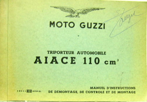 Couverture de 1962 GUZZI TRIPORTEUR AIACE 110 CM3 LIVRET D'ENTRETIEN EN FRANCAIS
