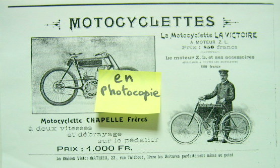 Couverture de LA VICTOIRE CHAPELLE FRERES A MOTUER ZL PUBLICITEE EN PHOTOCOPIE