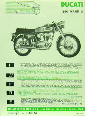 Couverture de DUCATI 350 MARK 3 PROSPECTUS EN MULTILANGUES
