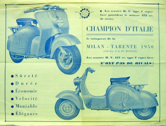 Couverture de 1950 MV 125 CC SCOOTER PROSPECTUS EN FRANCAIS