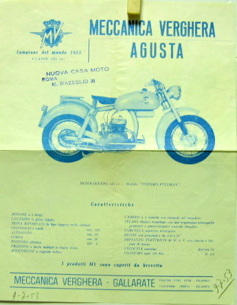 Couverture de 1952 MV 125 CC TURISMO PULLMAN  PROSPECTUS EN ITALIEN