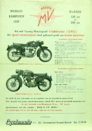 Couverture de 1955 MV 175 CC SPORT CSTL ET SUPER SPORT CS   PROSPECTUS EN FRANCAIS ET FLAMAND
