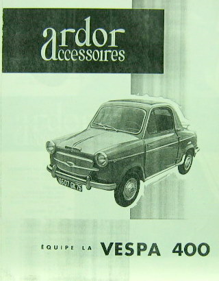Couverture de VESPA 400 ACCESSOIRES ARDOR CATALOGUE EN PHOTOCOPIE
