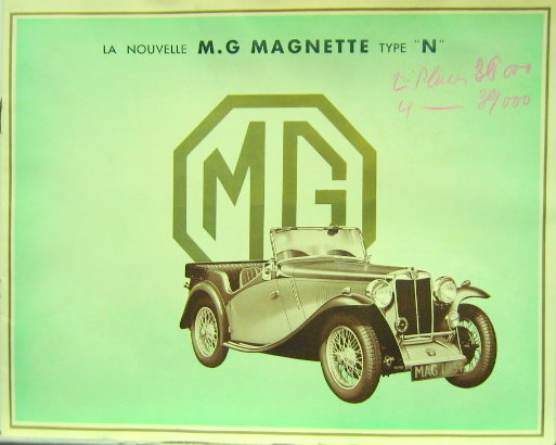 Couverture de 1934 MG MAGNETTE TYPE N CATALOGUE