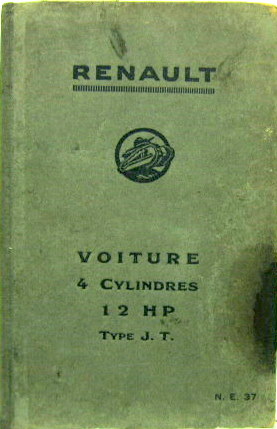 Couverture de RENAULT 4 CYLINDRES 12 HP TYPE JT   LIVRET D'ENTRETIEN NE 37