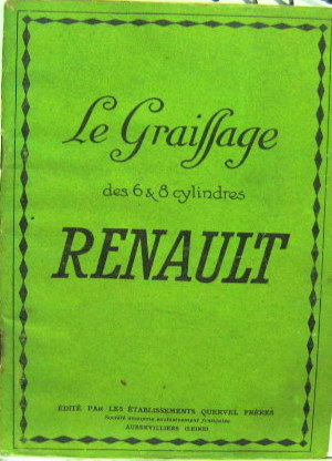 Couverture de RENAULT LE GRAISSAGE DES 6 ET 8 CYLINDRES PAR QUERVEL