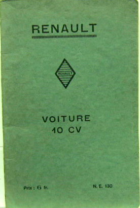 Couverture de RENAULT 10 HP KZ LIVRET D'ENTRETIEN AU CHOIX
