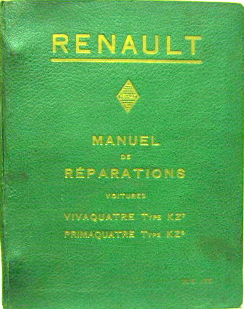 Couverture de 1932-1 RENAULT VIVAQUATRE KZ7 ET PRIMAQUATRE KZ8 MANUEL DE REPARATION NE175
