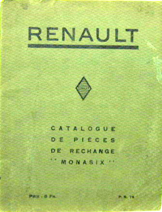Couverture de RENAULT MONASIX CATALOGUE DE PIECES PR75