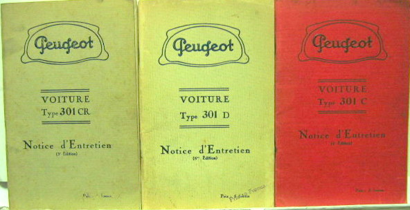 Couverture de PEUGEOT 301 C-D-CR LIVRET D'ENTRETIEN AU CHOIX