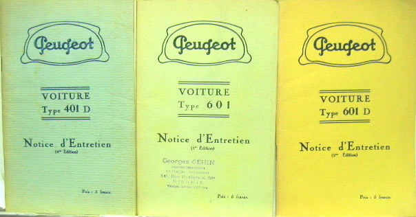 Couverture de PEUGEOT 401D 601 601D  LIVRET D'ENTRETIEN AU CHOIX