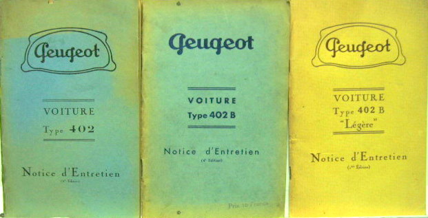 Couverture de PEUGEOT 402 402B 402B LEGERE LIVRET D'ENTRETIEN AU CHOIX