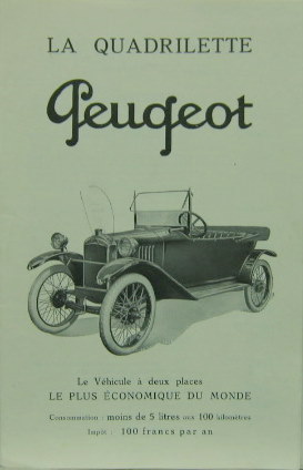 Couverture de 1923 PEUGEOT 172 QUADRILETTE  CATALOGUE