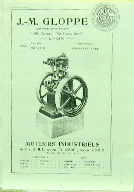 Couverture de MOTEUR J M GLOPPE A LYON CATALOGUE EN PHOTOCOPIE