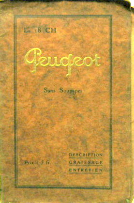 Couverture de 1926 PEUGEOT 18 CV SANS SOUPAPES 174 ET 174S  LIVRET D'ENTRETIEN