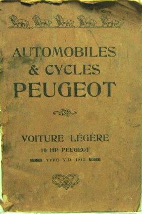 Couverture de 1913 PEUGEOT 10 HP TYPE VD  LIVRET D'ENTRETIEN