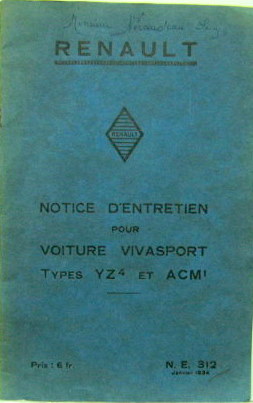 Couverture de 1935VIVASTELLA GRAND SPORT VIVASPORT  LIVRET D'ENTRETIEN