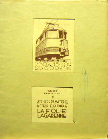 Couverture de SNCF ATELIER DU MATERIEL MOTEUR ELECTRIQUE DE LA FOLIE LAGARENNE CATALOGUE ENVIRON 1950