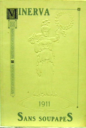 Couverture de 1911 MINERVA CATALOGUE DEPLIANT COUVERTURE AVEC FIGURE EN RELIEF