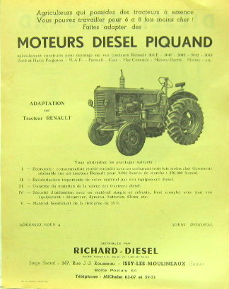 Couverture de MOTEUR DIESEL PIQUAND ADAPTATION POUR TRACTEUR RENAULT ET AUTRES