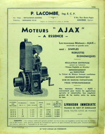 Couverture de 1933 MOTEURS AJAX A ESSENCE A ASNIERES PROSPECTUS