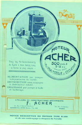 Couverture de MOTEURS ACHER 500 CM3 LE VRAIS MOTEUR POUR CYCLECAR A GENNEVILLIERS