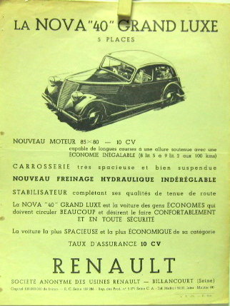 Couverture de RENAULT NOVA 40 GRAND LUXE 5 PLACES PROSPECTUS