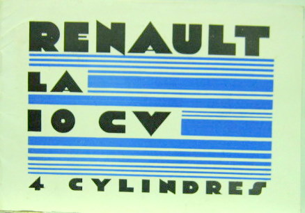Couverture de 1929-11 RENAULT 10HP 4 CYLINDRES CATALOGUE