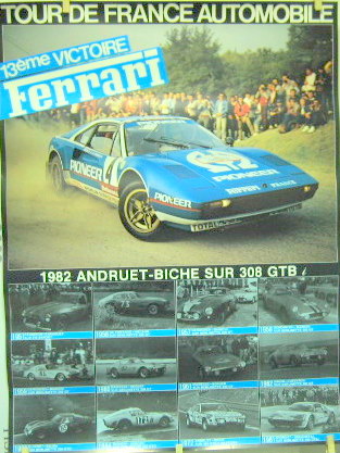 Couverture de 1982 FERRARI 308 GTBI AU TOUR DE FRANCE AUTO ANDRUET BICHE AFFICHE ORIGINALE EN BAS LES VICTOIRES DE 1951 A 1981