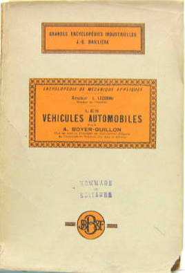 Couverture de 1926 LES VEHICULES AUTOMOBILES PAR BOYER GUILLON