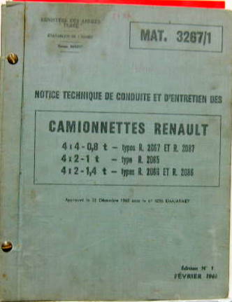 Couverture de 1961-2 RENAULT 4X4 2067-2087 ET 4X2 2065-2066-2086 CONDUITE ET ENTRETIEN