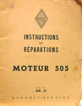 Couverture de 1950-3 RENAULT MOTEUR 505 MANUEL DE REPARATION MR 18