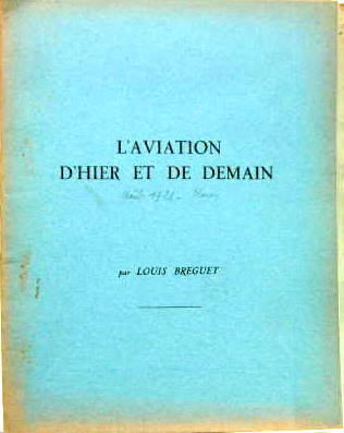 Couverture de 1921 LOUIS BREGUET L'AVIATION D'HIER ET DE DEMAIN PUBLIE EN 1930