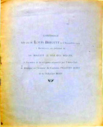 Couverture de 1924 CONFERENCE DE MONSIEUR LOUIS BREGUET A BRUXELLES EN PRESENCE DE SA MAJESTE LE ROI DES BELGES