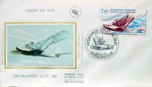 Couverture de HYDRAVION CROIX DU SUD LATE 300 LE 4-12-1982 PREMIER JOUR ENVELOPPE TIMBREE AVEC CACHET