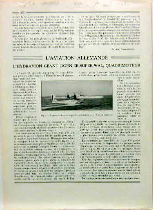 Couverture de 1928 HYDRAVION GEANT DORNIER SUPER WAL ARTICLE D'EPOQUE
