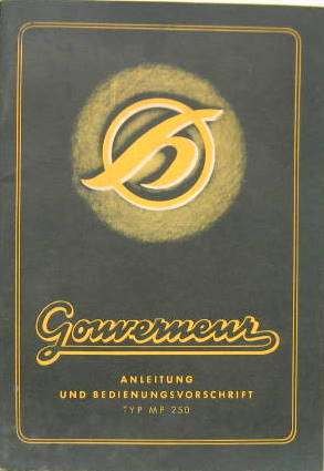 Couverture de 1954 HOFFMANN GOUVERNEUR TYPE MP 250 ANLEITUNG UND BEDIENUNGSVORSCHRIFT  EN ALLEMAND