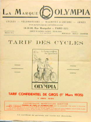 Couverture de 1935 OLYMPIA CYCLE LMO  CONVENTRY ET VELOMOTEUR BMA (PARIS)