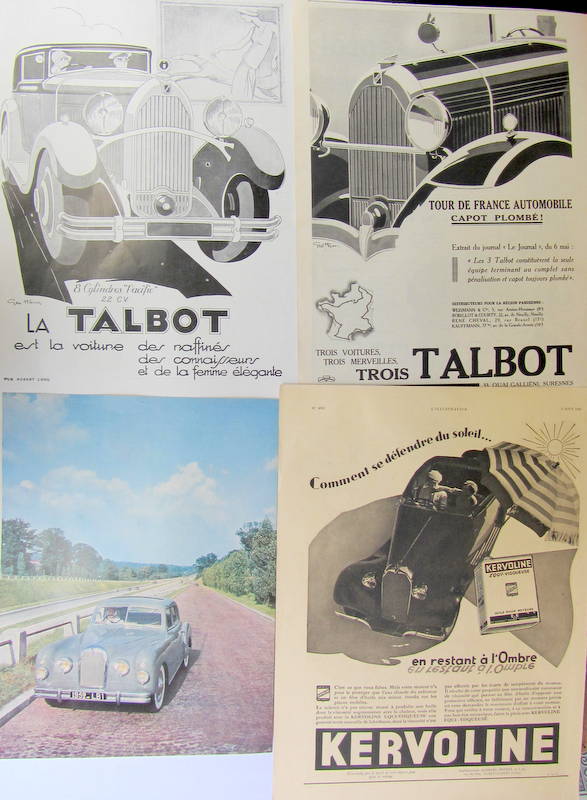 Couverture de TALBOT PUBLICITES ORIGINALE DECOUPEES DANS LES REVUES D"EPOQUE