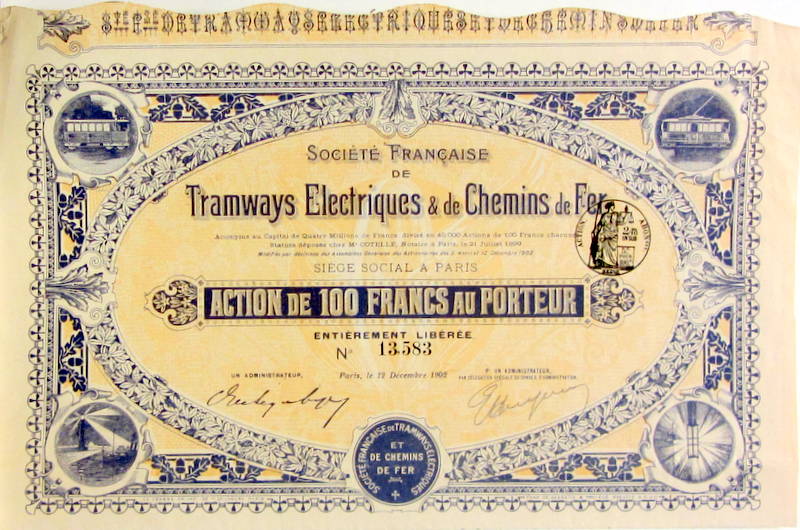 Couverture de 1902 ACTION FRANCAISE DE TRAMWAYS ELECTRIQUES ET DES CHEMINS DE FER 29 COUPÖNS SUR 30 - TRAMWAYS DE L'ARDECHE COMPLET 25 COUPONS