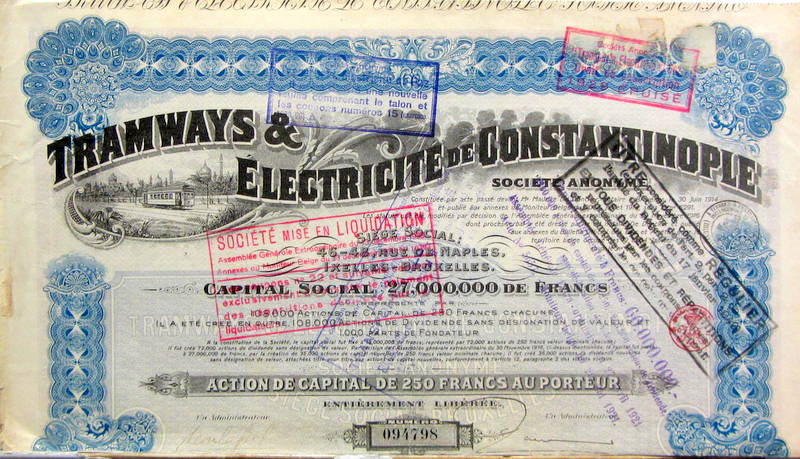 Couverture de 1917 ACTION DES TRAMWAYS DE CONSTANTINOPLE 15 COUPONS SUR 44 - 1907 TRAMWAYS DE BUENO AYRES 1 COUPON SUR 30