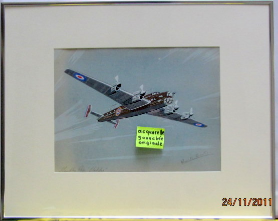 Couverture de HANDLEY PAGE HALIFAX ACQUARELLE GOUACHEE ORIGINALE DE PIERRE DE COURLIS DANS LES ANNEES 40 ENCADREE DANS UN CADRE FINITION ALU