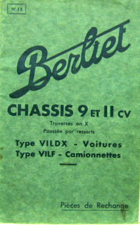 Couverture de 1934-4 BERLIET 9 ET 11 CV VILDX VOITURES ET VILF CAMIONNETTE CATALOGUE DE PIECES DETACHEES