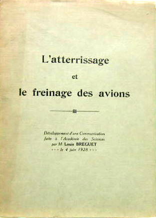 Couverture de 1928 LOUIS BREGUET L'ATTERISSAGE ET LE FREINAGE DES AVIONS