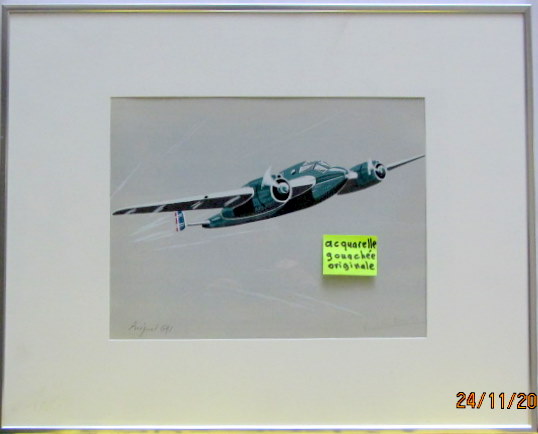 Couverture de BREGUET 691  ACQUARELLE GOUACHEE ORIGINALE DE PIERRE DE COURLIS DANS LES ANNEES 40 ENCADREE DANS UN CADRE FINITION ALU
