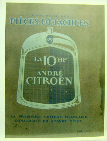 Couverture de CITROEN 10 HP CATALOGUE DE PIECES DETACHEES EN PHOTOCOPIES RELLIES