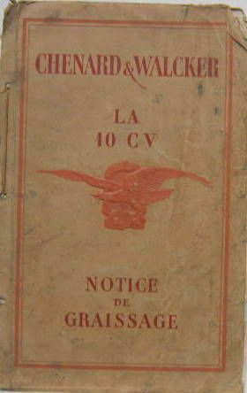 Couverture de F1  CHENARD ET WALCKER 10 CV LIVRET D'ENTRETIEN