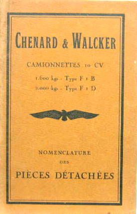 Couverture de CHENARD ET WALKER CAMIONNETTE 10 CV FIB - FID CATALOGUE DE PIECES