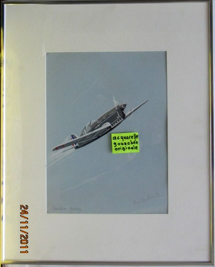 Couverture de CAUDRON CYCLONE ACQUARELLE GOUACHEE ORIGINALE DE PIERRE DE COURLIS DANS LES ANNEES 40 ENCADREE DANS UN CADRE FINITION ALU